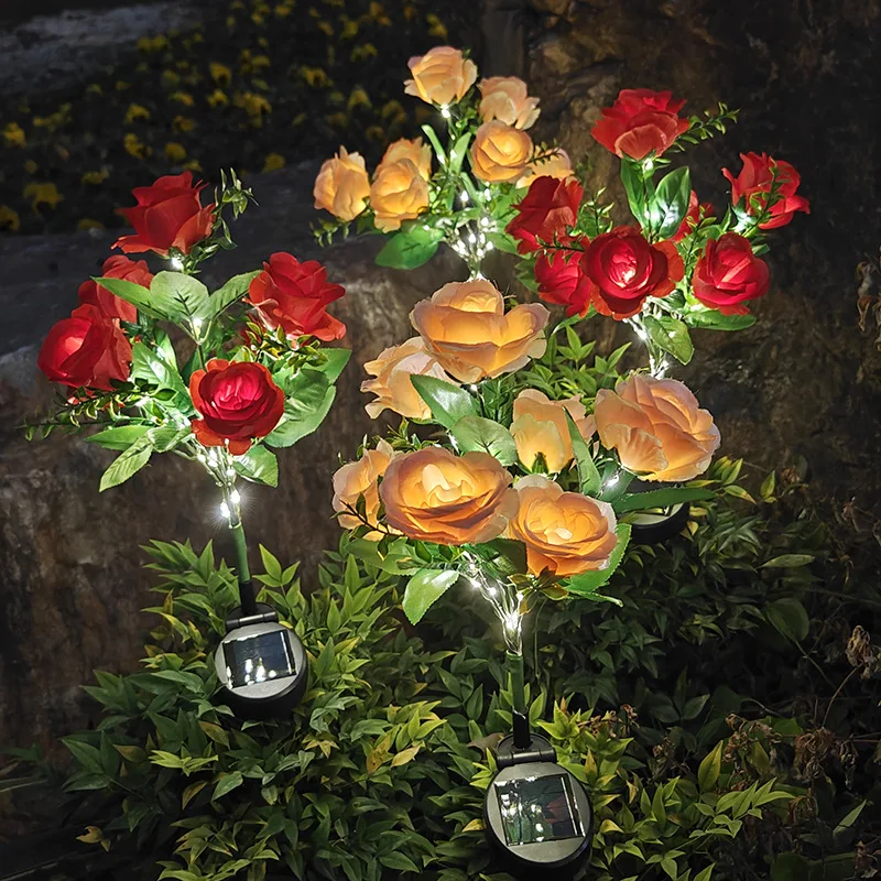 أضواء الحديقة الشمسية في الهواء الطلق أضواء الورد لساحة 7LED حديقة زهرة الشمسية LED مصباح مسار الديكور زهرة الورد أكثر واقعية