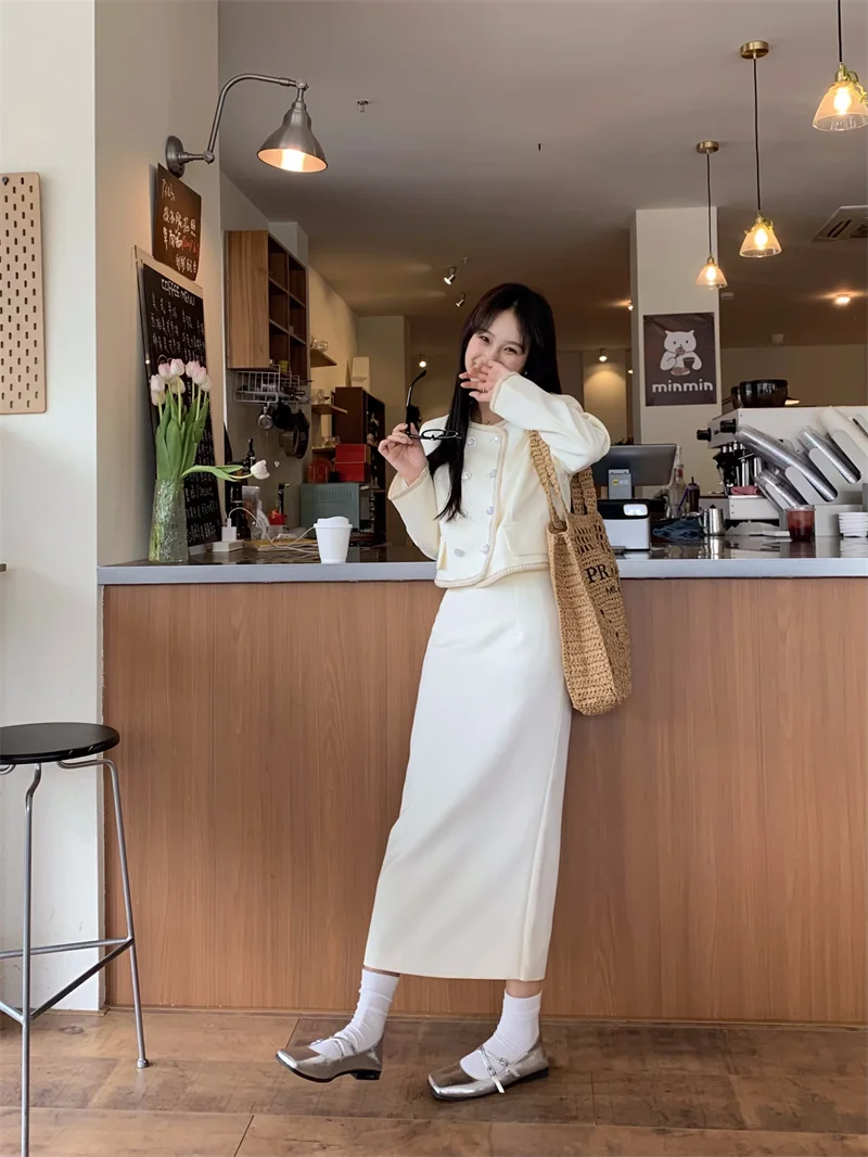 

Real Shot Real Price Early Spring Chic Style Suit High-end Elegant Style Coat Matched with Half Long Skirt Two-piece Set Women