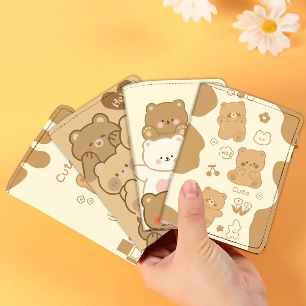 

Portable PU Leather Wallet Cartoon Bear Anime Short Purse Zip Photocard Bag Travel