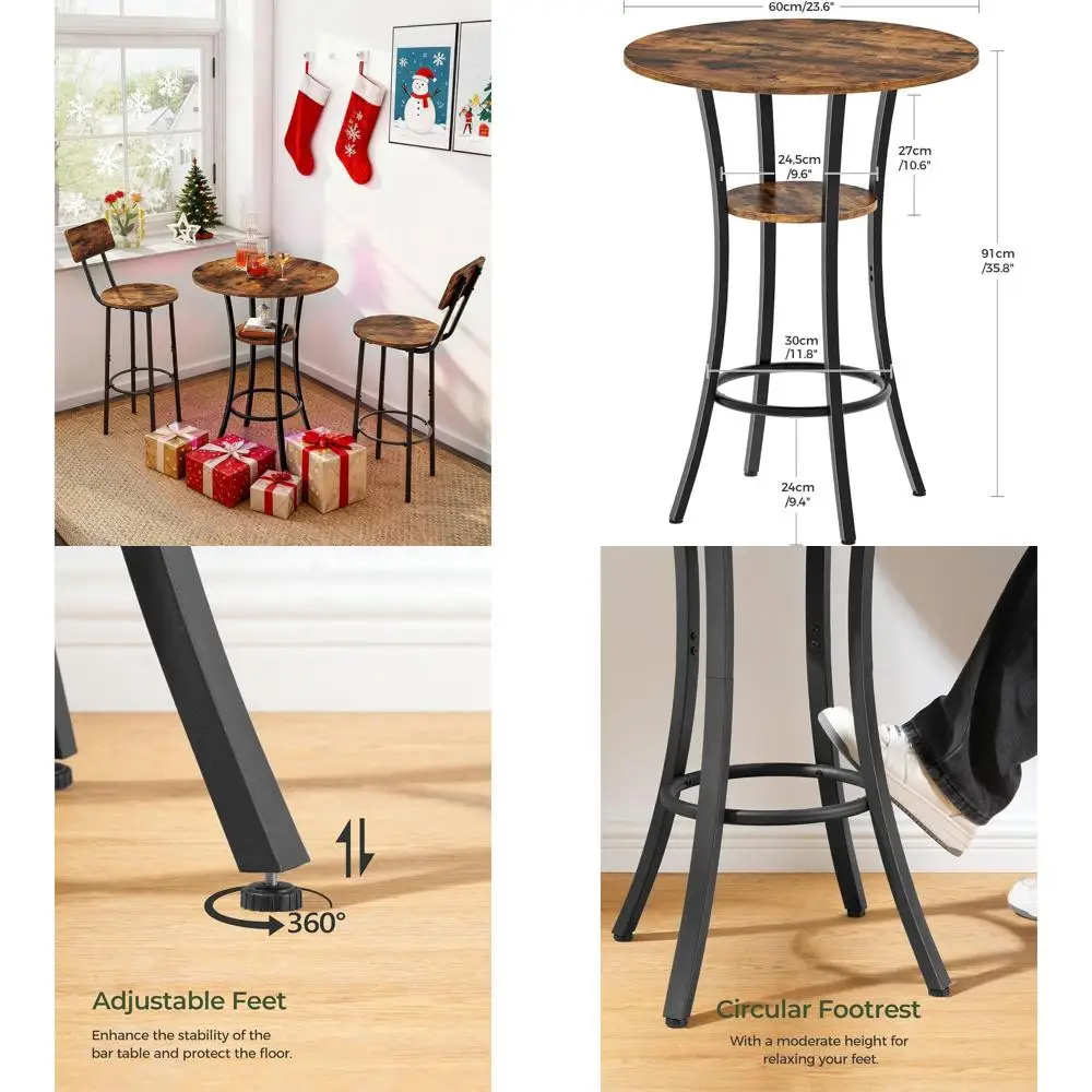 

Двухуровневый высокий обеденный стол (для барной стойки), в деревенском стиле, коричневый с черным, идеально подходит для бистро, паба, кухни, гостиной