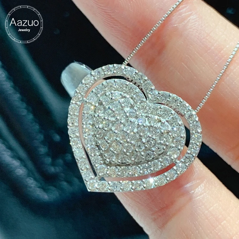 

Aazuo 100% 18K Solid White Gold Real Diamond 1.0ct Big Heart Necklace With Chain Gifted For Women Luxury Party 18 Inch Au750