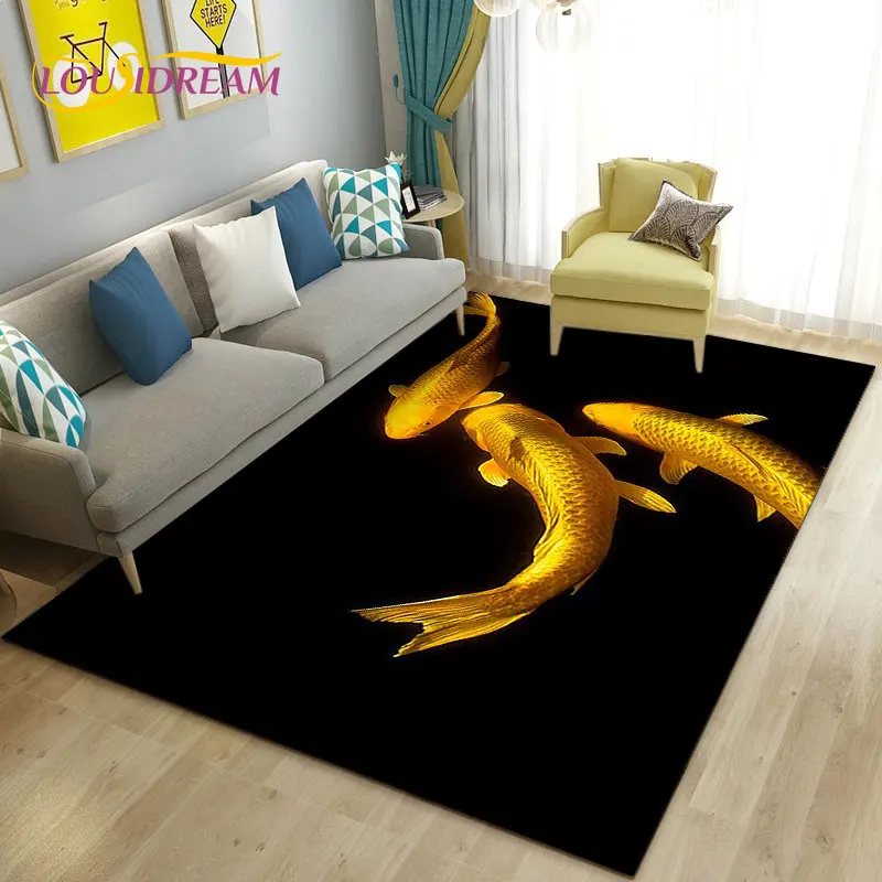 3D Fish Golden Arowana Betta Fish Area Rug,Carpet Rug for Living Room Bedroom Sofa Doormat Decor,Kid Play Non-slip Floor Mat