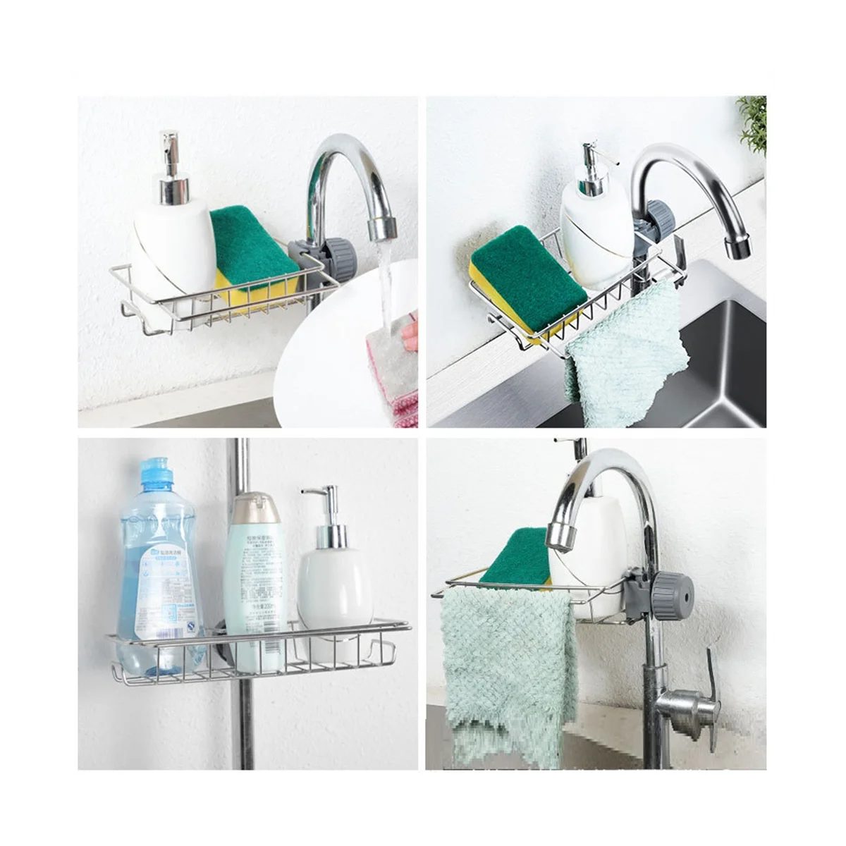 

Kitchen Stainless Steel Sink Drain Rack Sponge Storage Faucet Holder Soap Drainer Towel Rack Shelf Organizer Kitchen