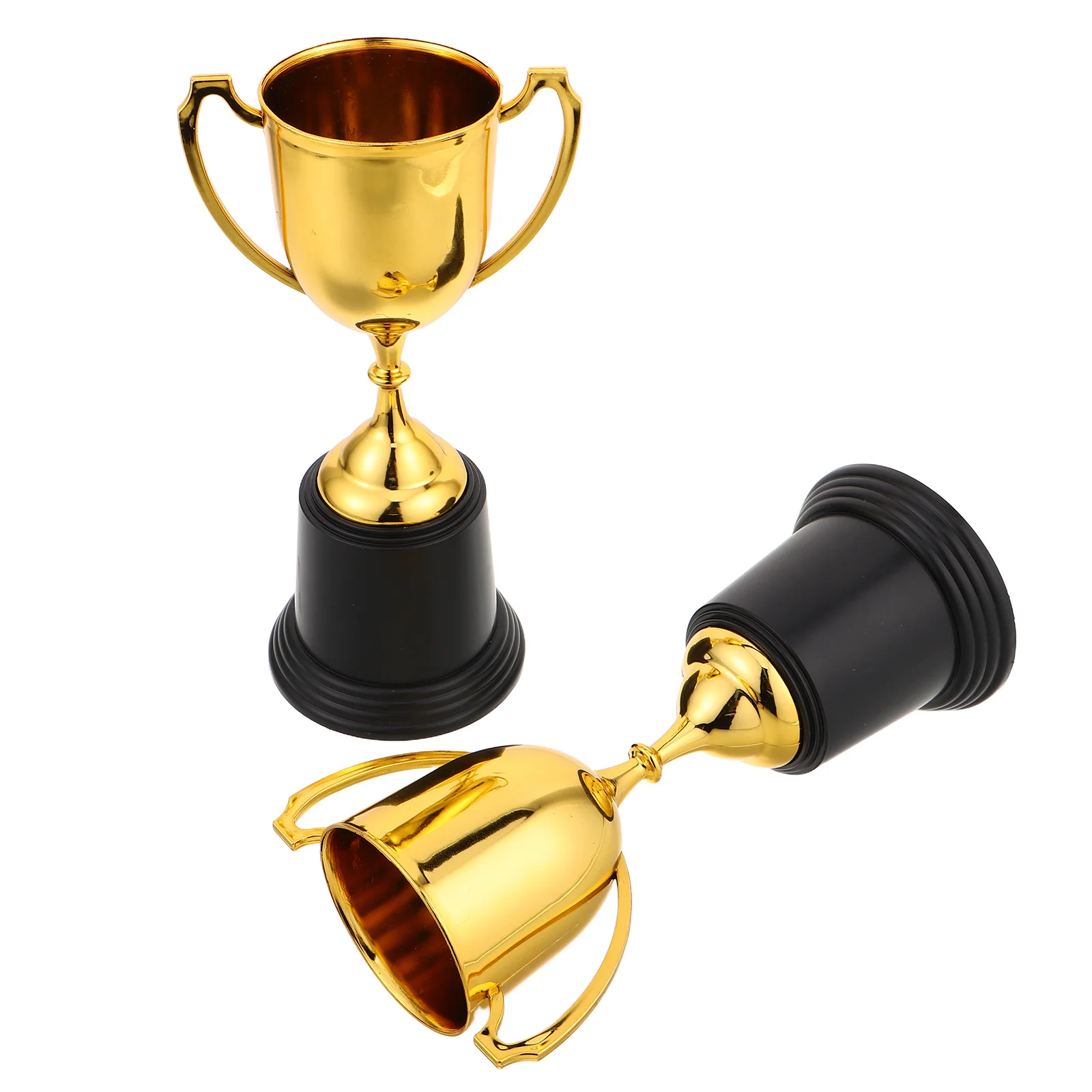 2Pcs Plastic Mini Trophy Award Cup Gold Round Base Graduation Sports Competition Reward Party Prizes Plastic Mini Trophy