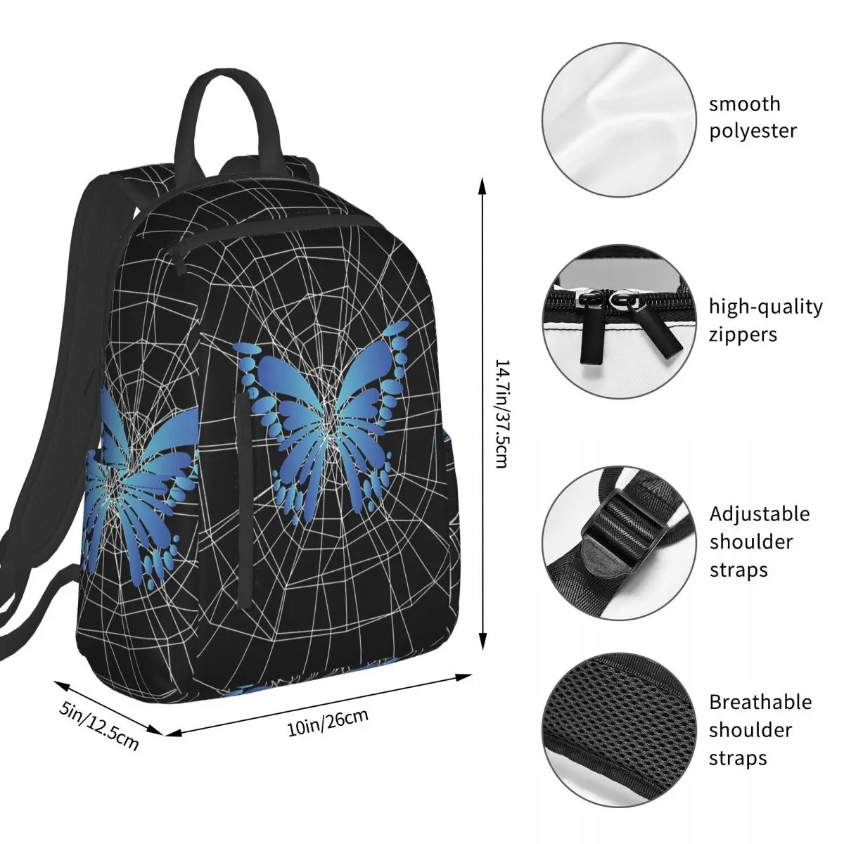 Gothic Spider Web Butterfly Backpack Student BookBag Kids School Bag Laptop Shoulder Bags Boys Girls