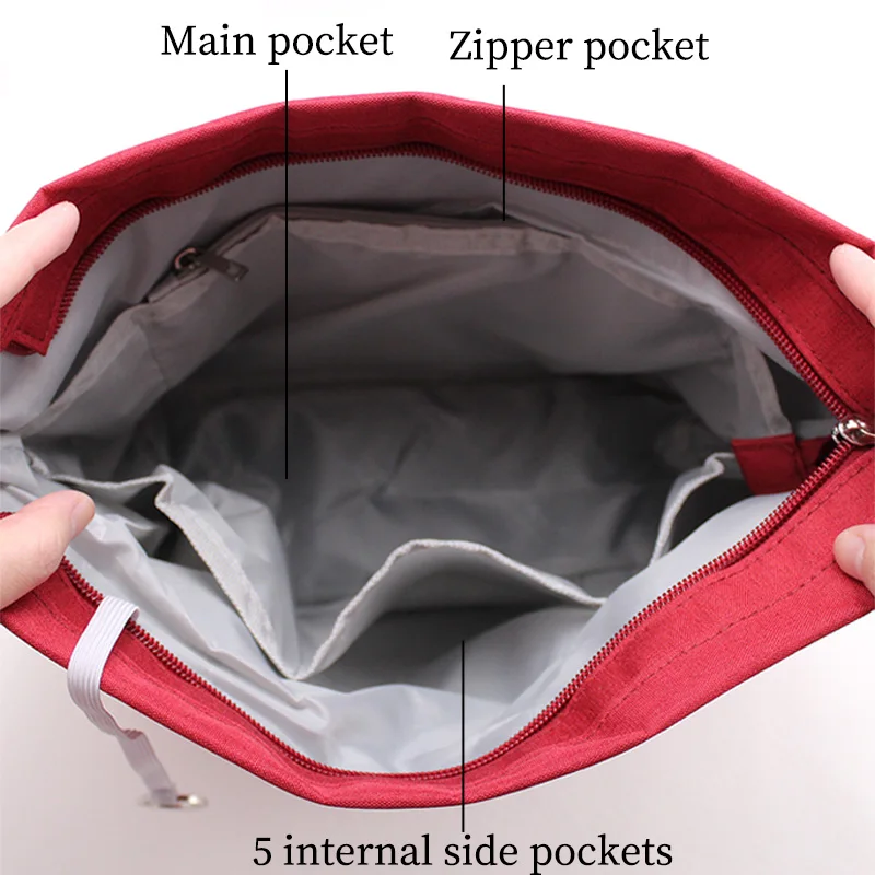 TINBERON-Organizador interno multi-bolso para bolsa, forro do saco interno de pano Oxford, sacos de maquiagem, saco de cosméticos carmesim, inserção do organizador