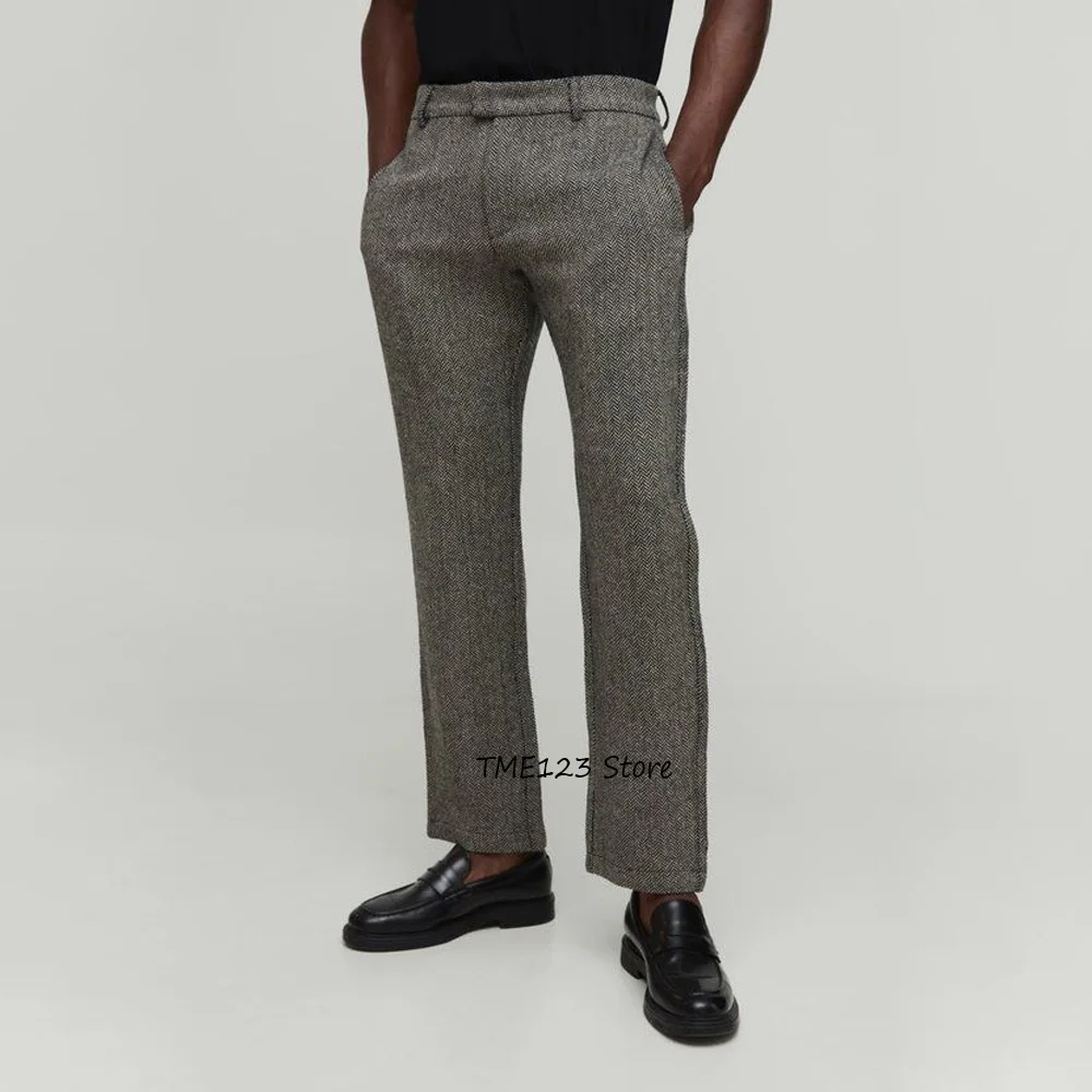 

Прямые брюки для мужчин, винтажные брюки из ткани «елочка», облегающие деловые повседневные мужские брюки пошиття, классические рабочие брюки