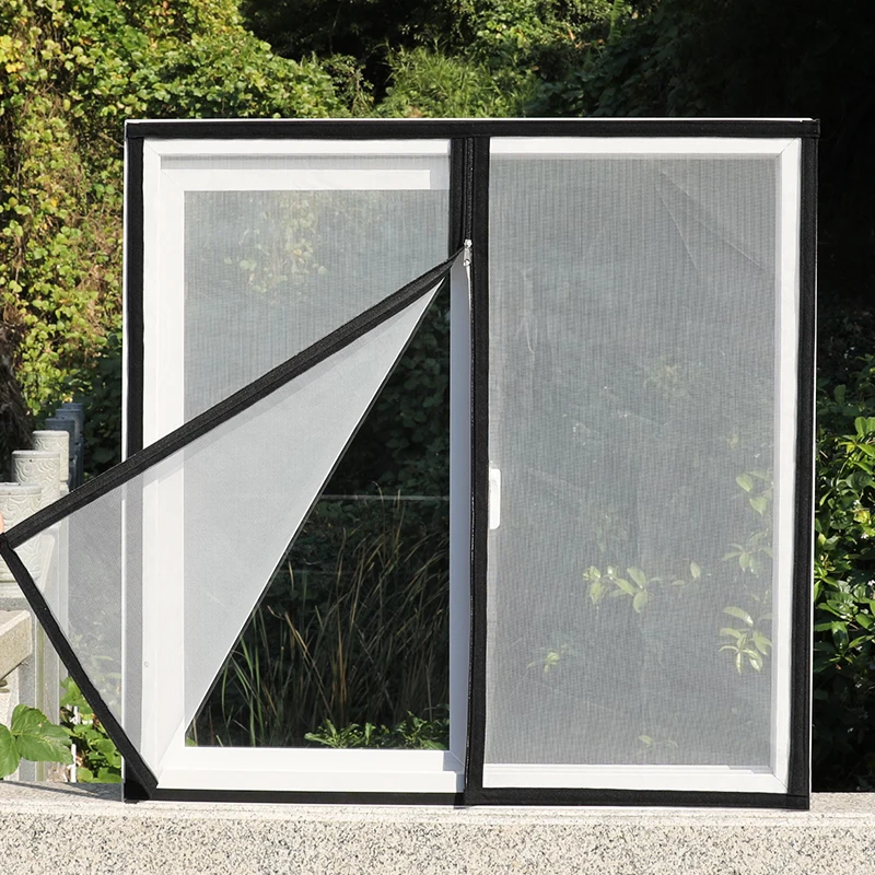 1 Pack White Zippered Window Screen with Hook & Loop, Fine Mesh, Easy Install, Removable Insect Screen for Summer Home Use