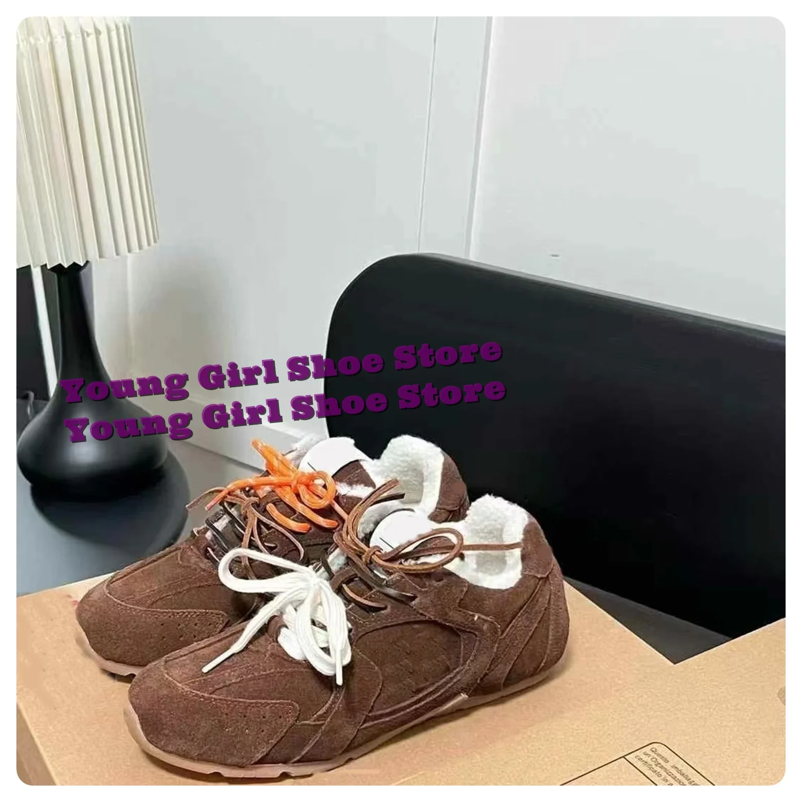 Scarpe di tela piatte con lacci Sneakers Pelliccia calda invernale Altezza crescente Superficie spessa Increscante Abito da donna da strada alla moda casual