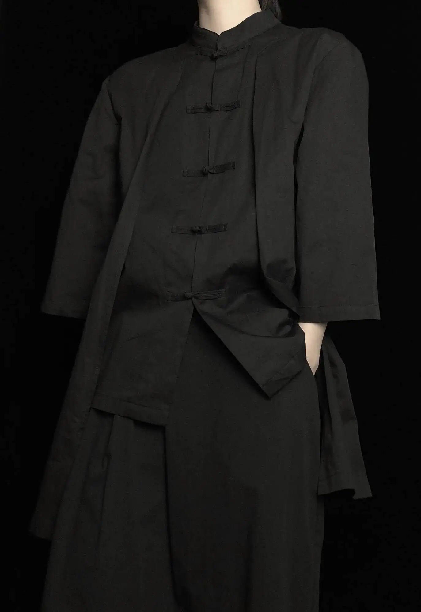 UMI MAO Designer Shirt Autumn Chinese Buckle Blazers Fake Two-piece Three-quarter Lining Niche Dark Long Sleeve Top