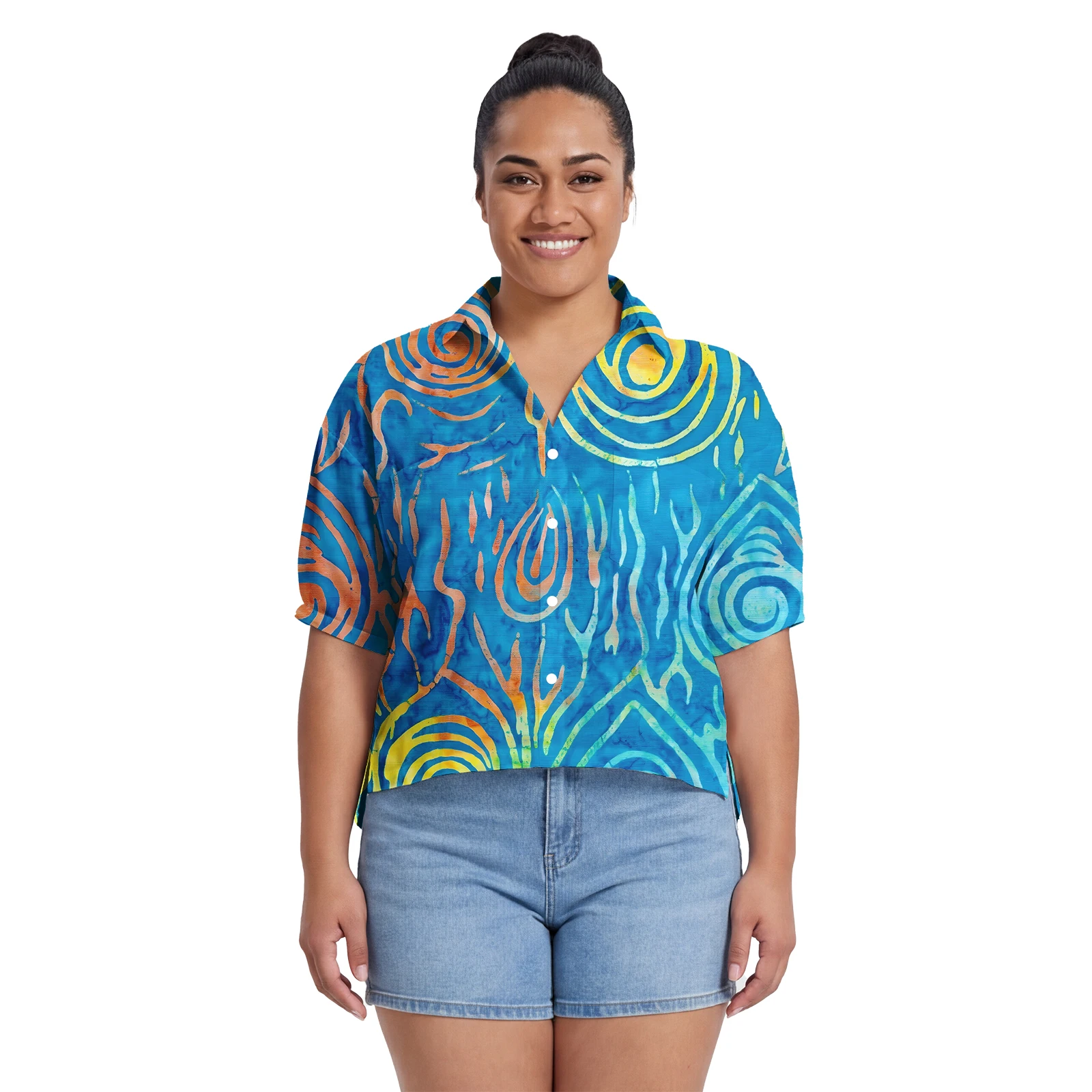 

Samoan Women Clothes Custom Logo in Bulk Lady Wear Polynesian Casual Top Island Plus Size Hawaiian Ladies Short Sleeve Shirts