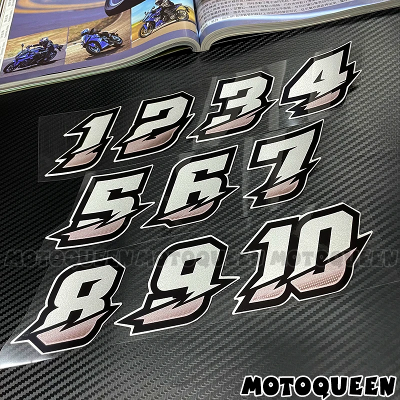 Motorcycle Racing Arabic DIY 123456789 Numbers Stickers Tank Wind Fairing Helmet Reflective Decal For Motocross Motorbike Car