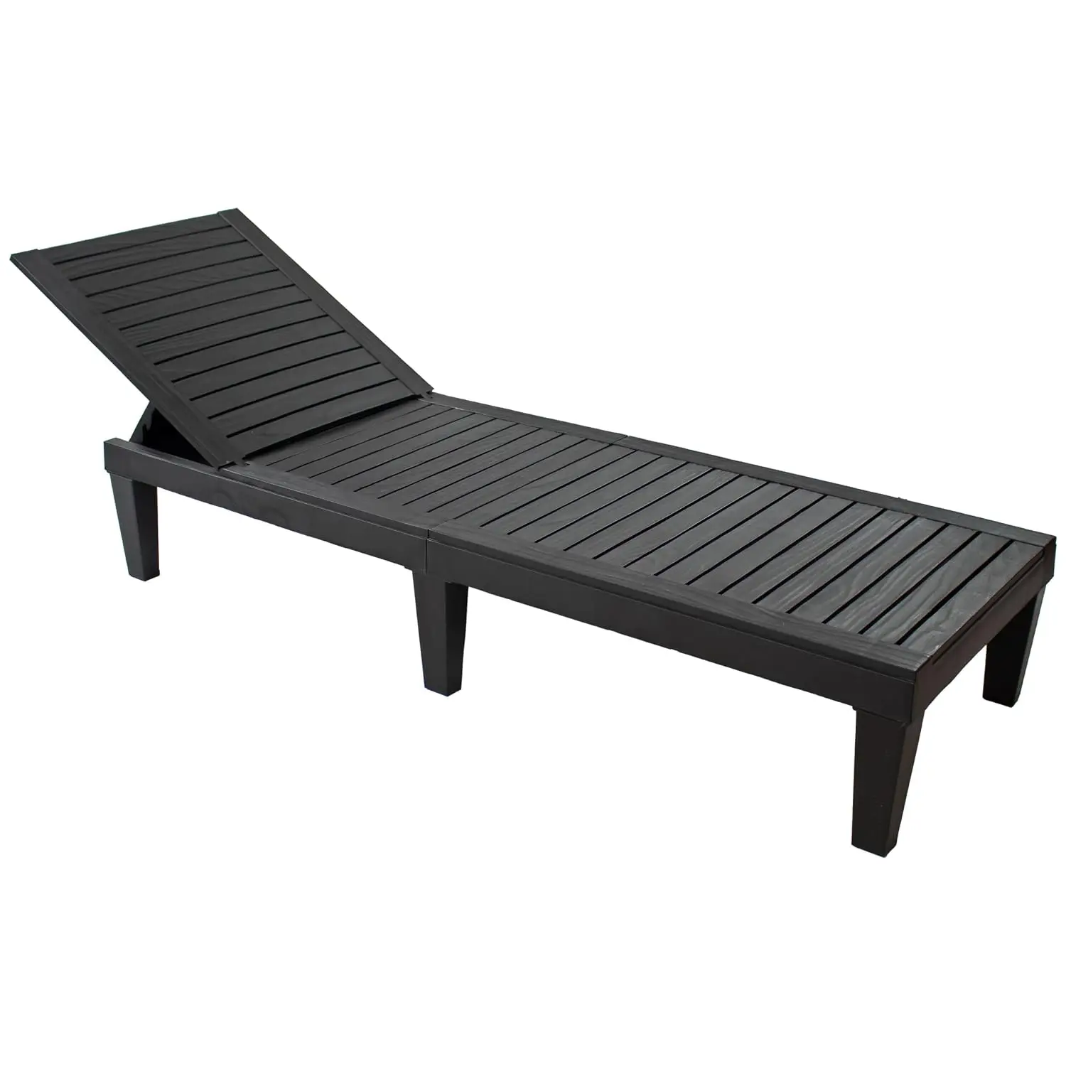5-Position Adjustable Outdoor Chaise Lounge Chair UV Weather Resistant Polypropylene Resin Wood Look Design Black, Customized