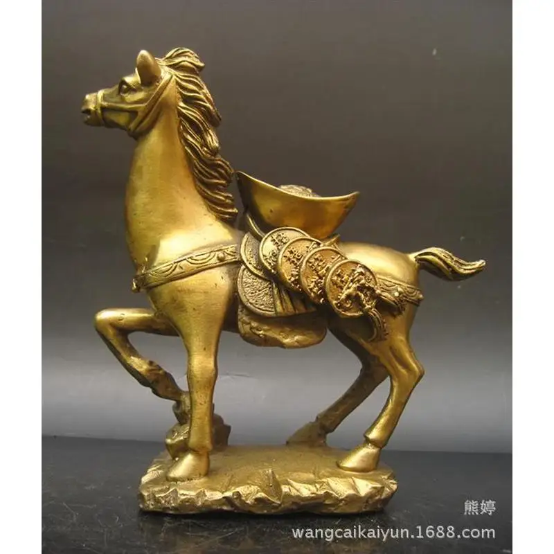 Bronze horse figurine, brass horse carrying a gold ingot, zodiac horse, home decor, decorative craft