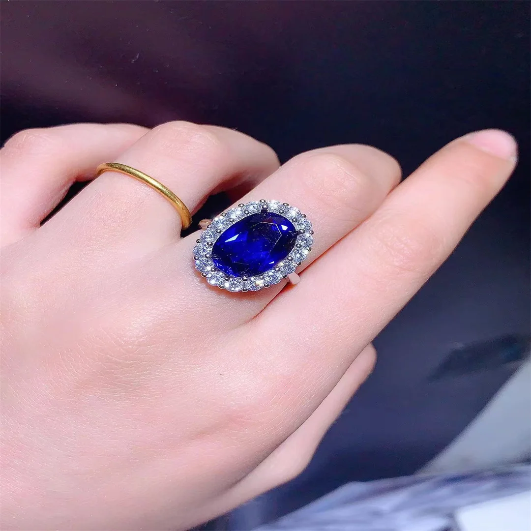 Fine Jewelry 925 Sterling Silver Inlaid Natural Sapphire Gemstone Ring Female Popular Support Detection Trendy