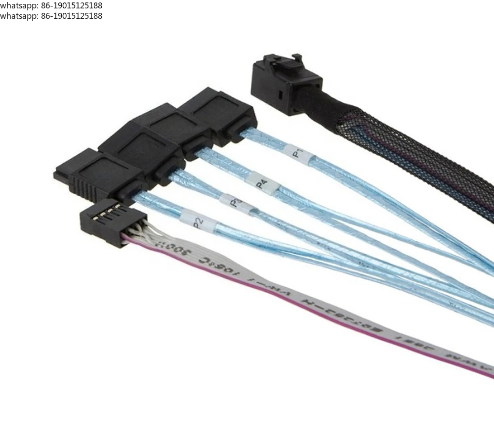 High Quality Mini SAS HD SFF-8643 to SATA 7P x 4 Cable With Sideband length 1m
