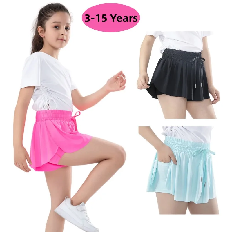 2 Pack Girls Flowy Shorts With Spandex Liner 2-in-1 Youth Dance Butterfly Shorts Kids Tennis Fitness Running Summer Casual Pants