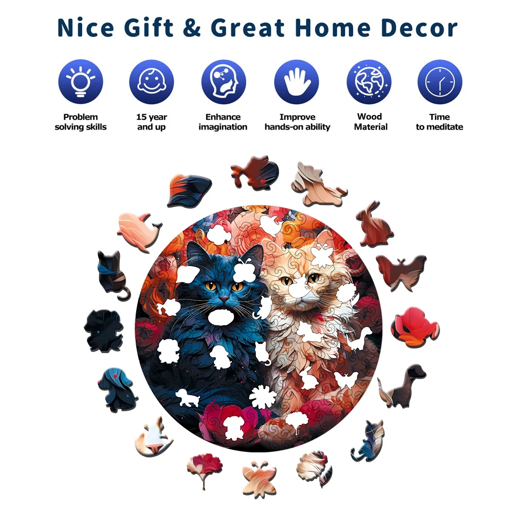 قطتان خشبية بانوراما الألغاز الفن للبالغين ، قطع فريدة على شكل حيوان ، ألعاب تخفيف التوتر ، لعبة ترفيهية ديي للأسرة