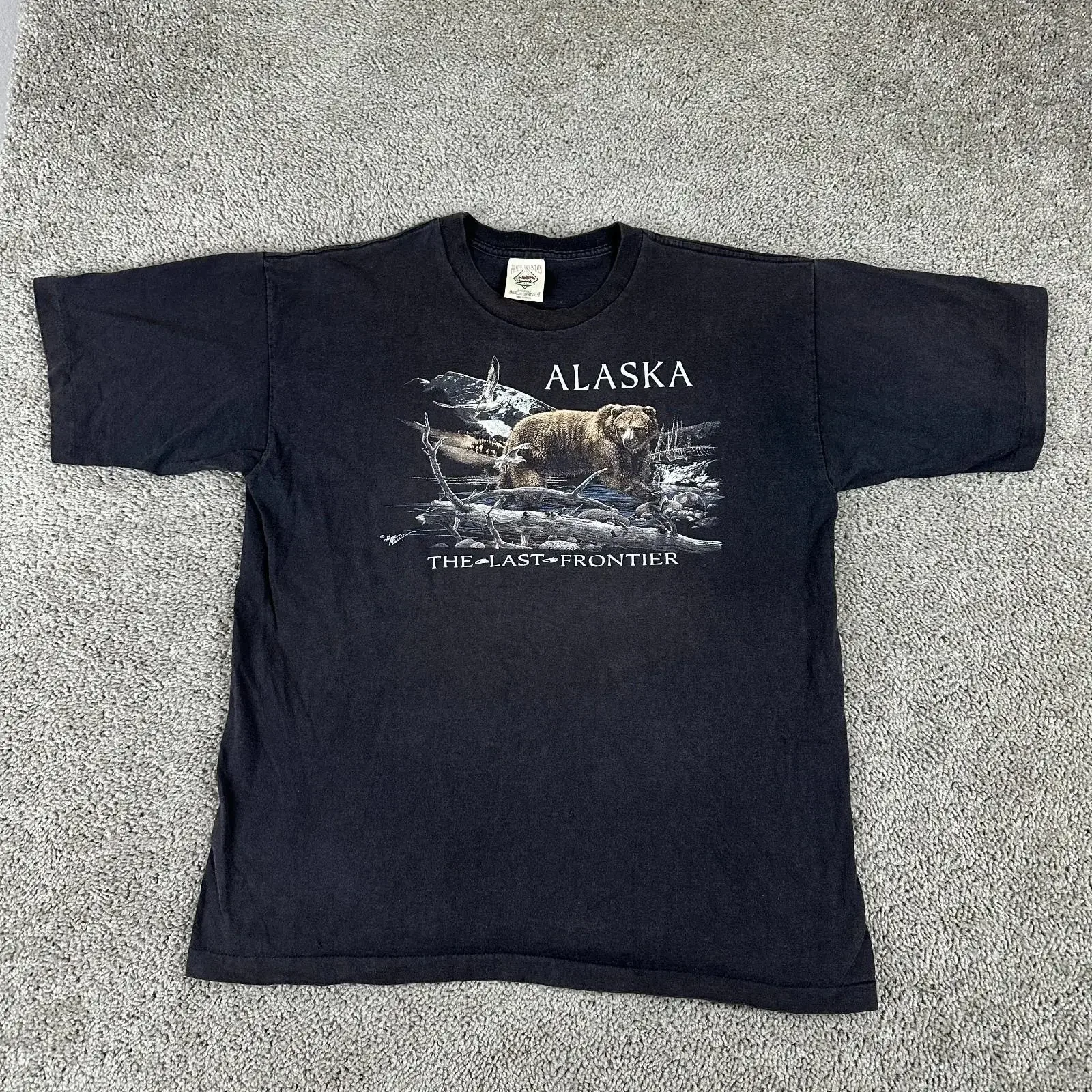 VINTAGE Prairie Mountain Alaska T Shirt Herren XL The Last Frontier Wildlife 90s vintage Washed Versatile graphic Casual Soft