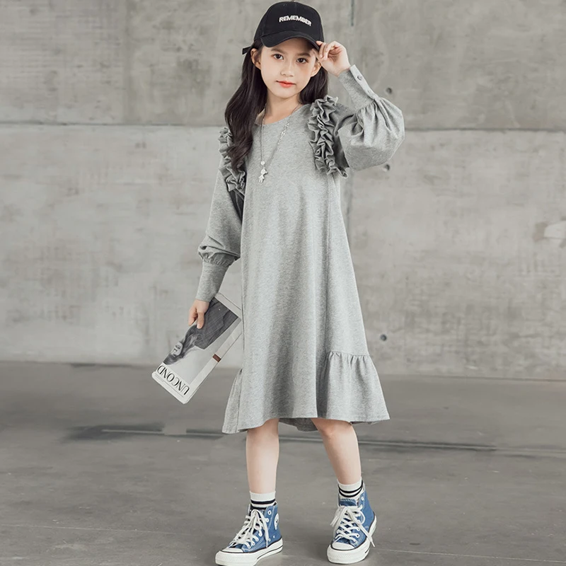 Kids Girls Dress Spring Autumn Children Sweater Loose Dress Casual Long Sleeve Dresses For Girl Teen 5 6 7 8 9 10 11 12 14 Years