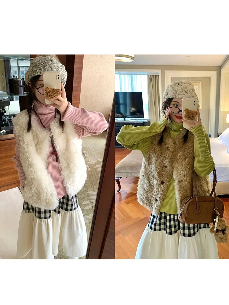 

Fufufun Teddy eep Warm Furry Vest Women's Faion Outerwear Buttoned Closure Pure Color Chinese Made Winter Coat