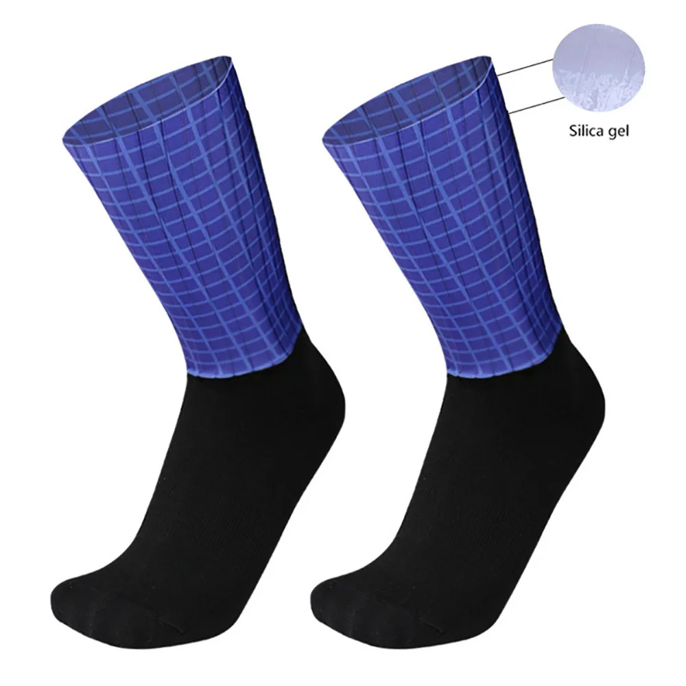 Silicone New Plaid Cycling Socks Non-Slip Men Women Sports Socks Cool Breathable Summer Aero Bike Socks Calcetines Ciclismo