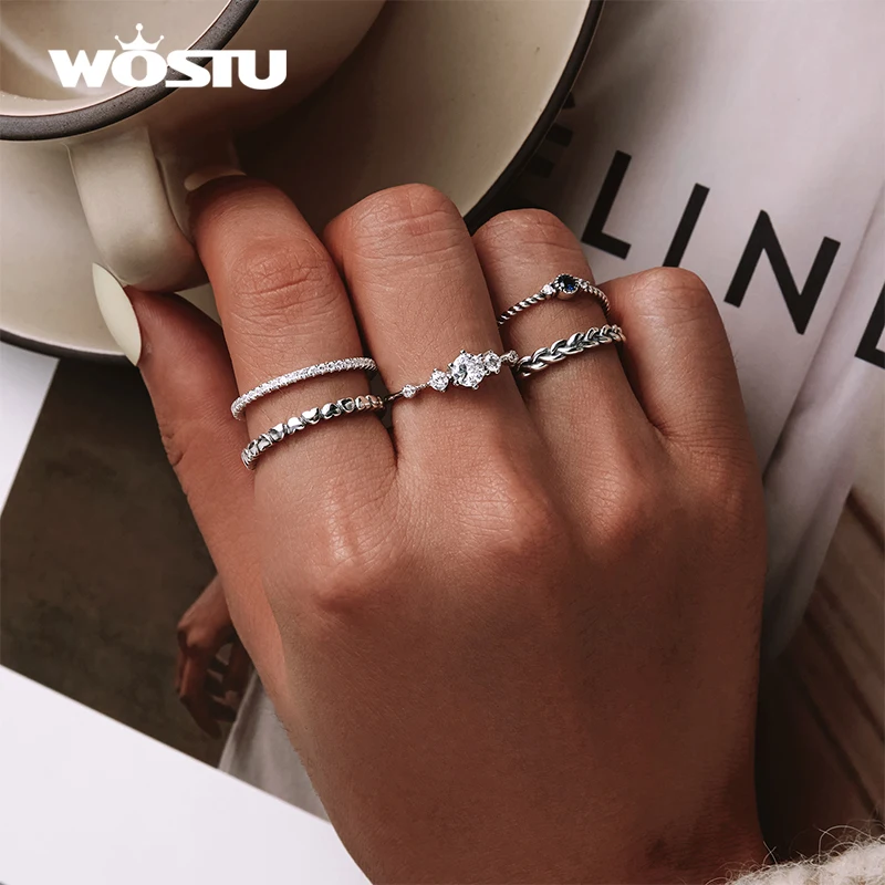 WOSTU – bagues simples européennes en argent Sterling 925 pour femmes, bagues de mariage, cœur de fiançailles avec Zircon, bijoux féminins originaux