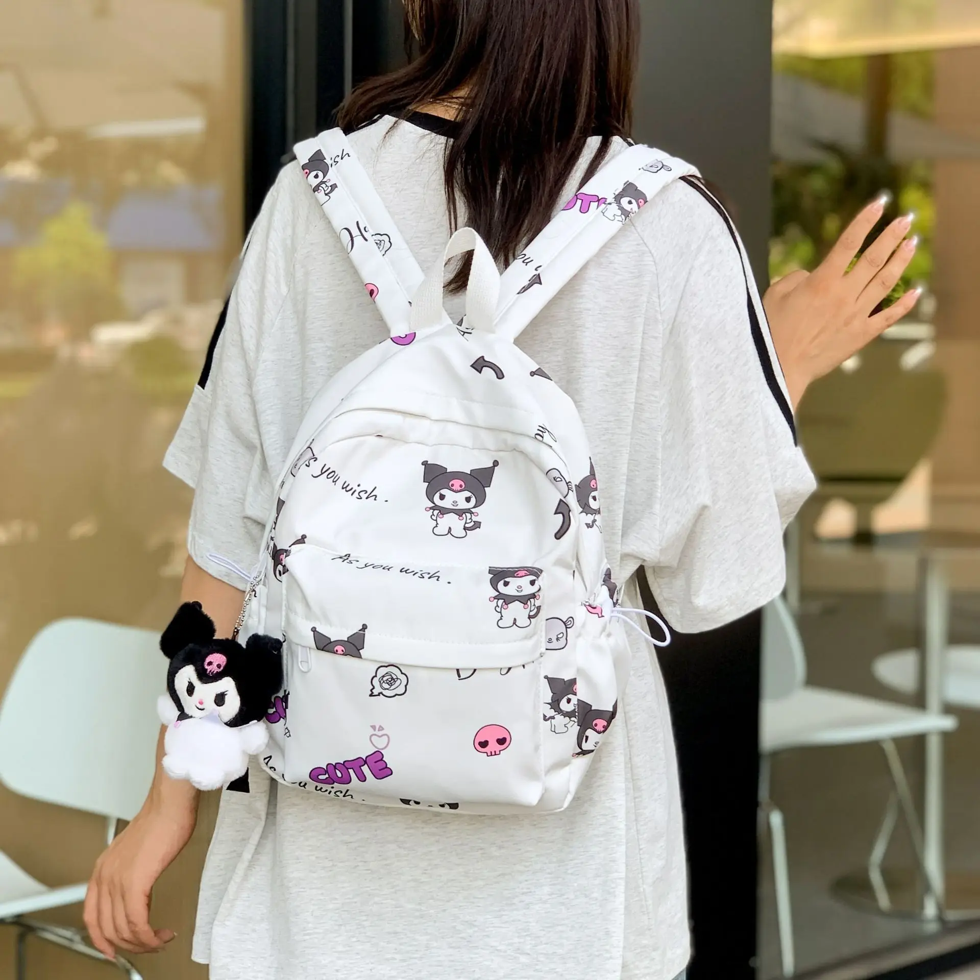 

Kuromi Sanrio Nylon Backpack Cute Cartoon Student School Bag Summer New Kawaii Cosplay Accessories