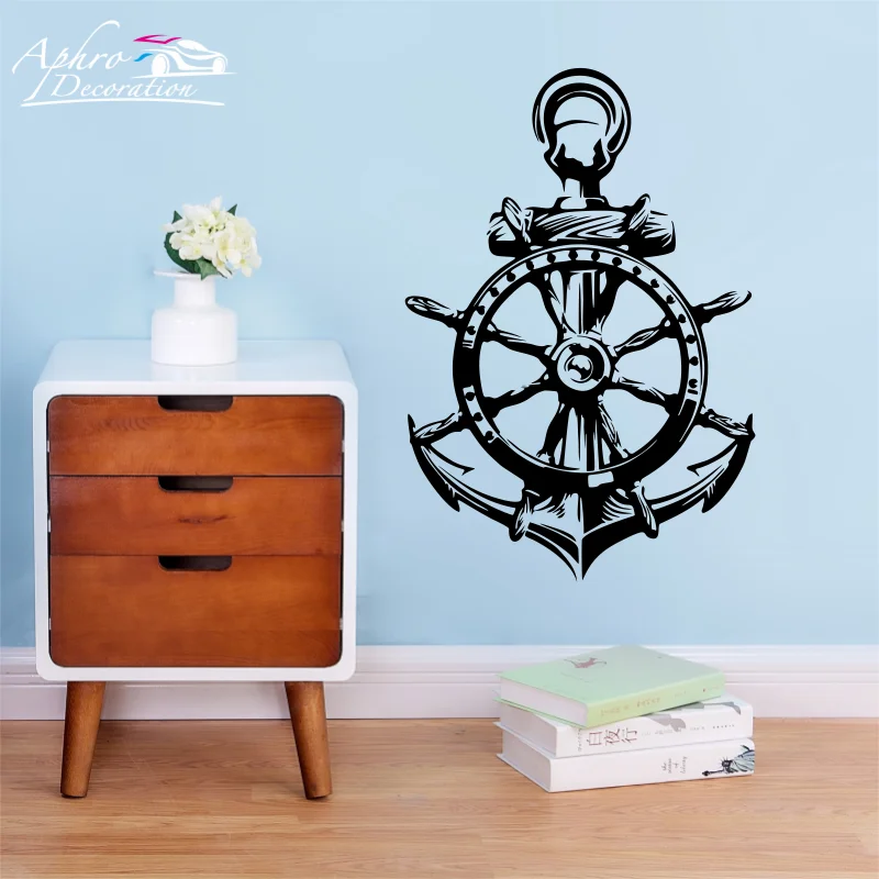 Steering Wheel Nautical Anchor Ocean Sea Style Wall Stickers Vinyl Home Decor Kids Room Bedroom Nursery Decals Wall Poster