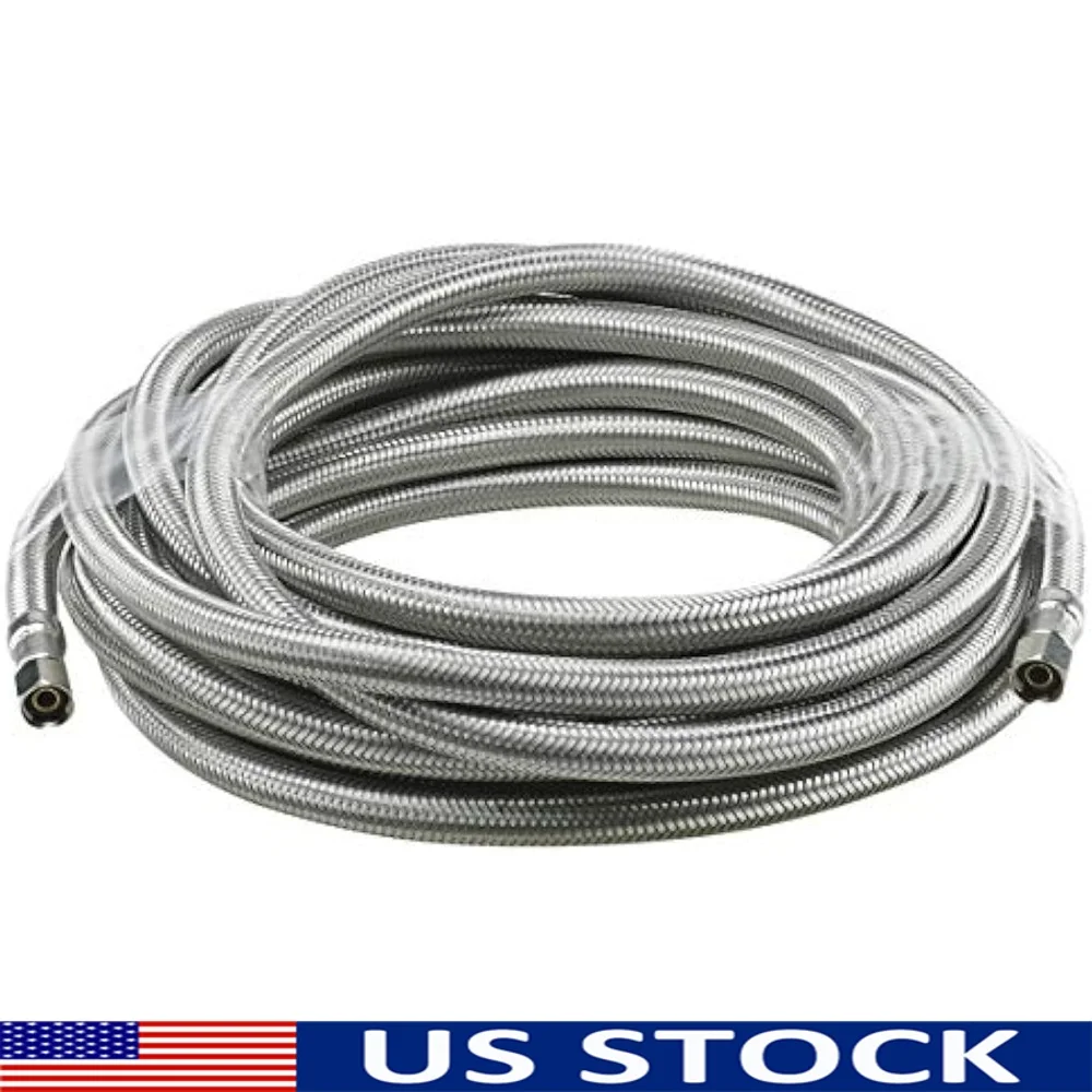 

Линия подачи льдогенератора в оплетке из нержавеющей стали, компрессионные фитинги 1/4 дюйма, бессвинцовый шланг 300 дюймов, прочная гибкая вода