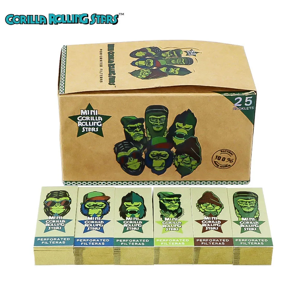 25 Booklets Natural Unrefined Brown/White Gorilla Pattern Smoking 46*18MM Tips Filter New Tips 50 leaves/Booklets