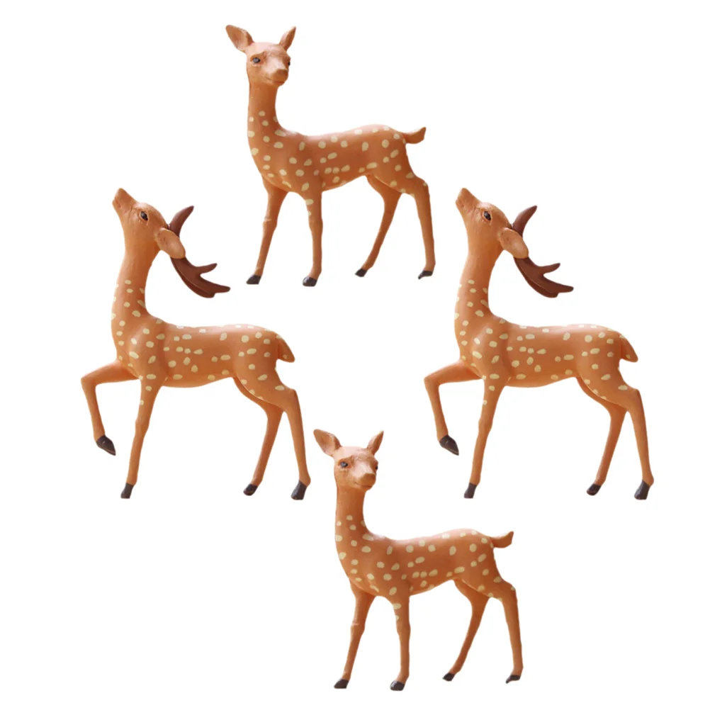 4 Pcs Animal Statue Dinosaur Figurines Toys for Kids Micro Landscape Ornament Miniature Deer Figure Model Toddler