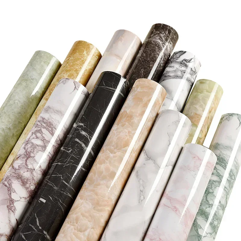 Marble Vinyl Film DIY Self Adhesive Wallpaper Bathroom Kitchen Cupboard Removable Contact Paper PVC Waterproof Wall Stickers