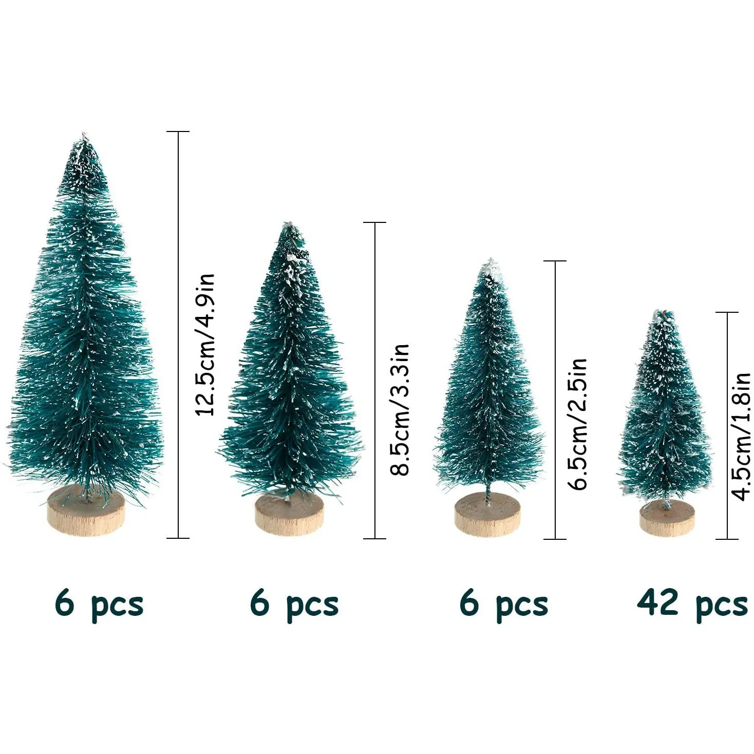 60 Pieces Mini Sisal Snow Frost Trees Winter Pine with Wood Base Snow Ornaments Tabletop Trees for Christmas Decoration