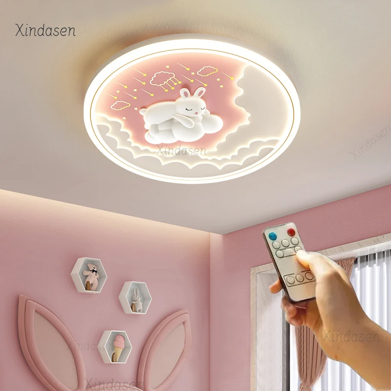 Lámpara de Techo Kawaii con Diseño de Conejo en la Nube, para Habitación Infantil, Dormitorio de Niña, Decoración Rosa, Lámpara de Techo LED para Bebés y Niñas