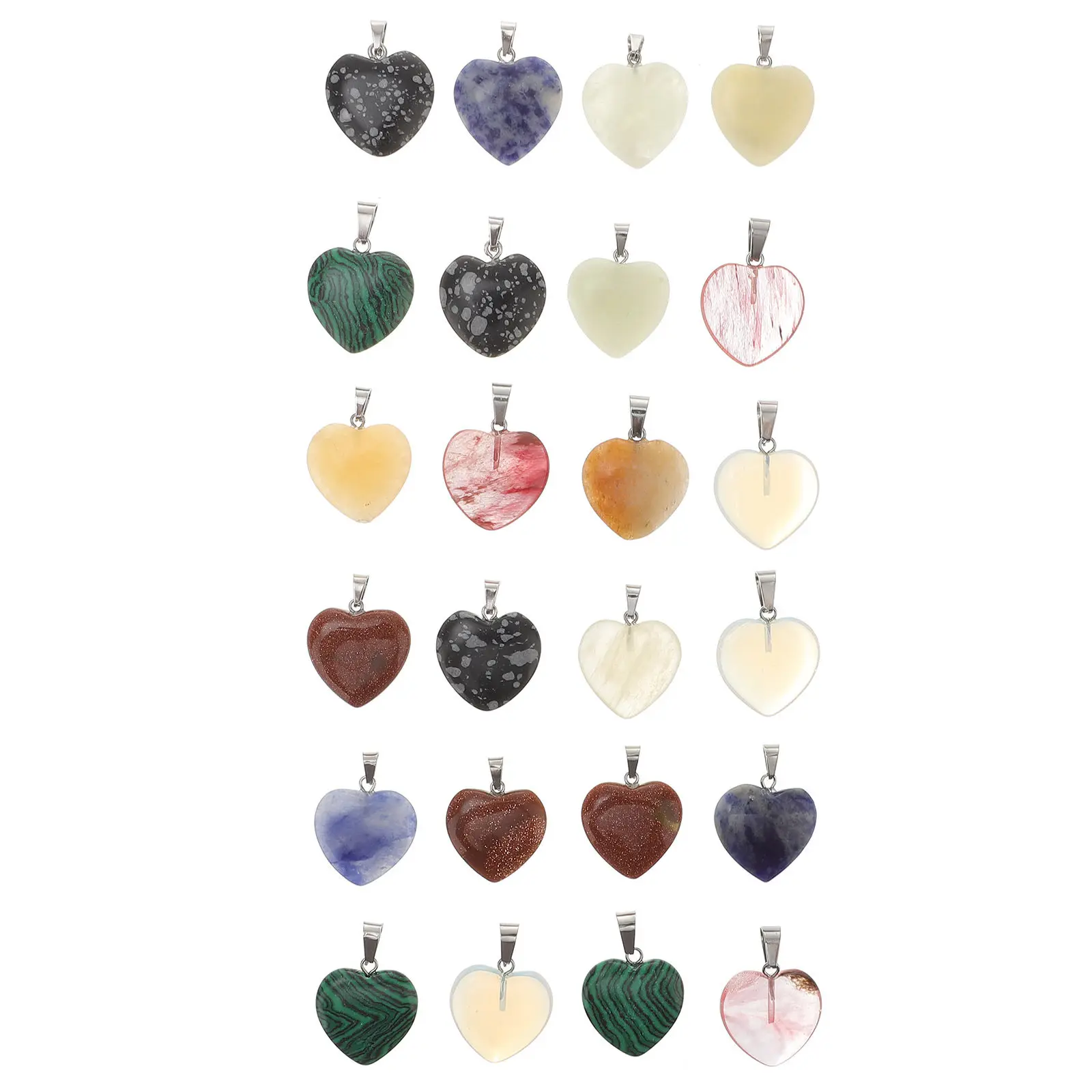 

24pcs Heart Shape Crystal Stones Desktop Decor Home Office Stone Ornaments Garden Fish Tank Decorations Mixed Color Energy Stone