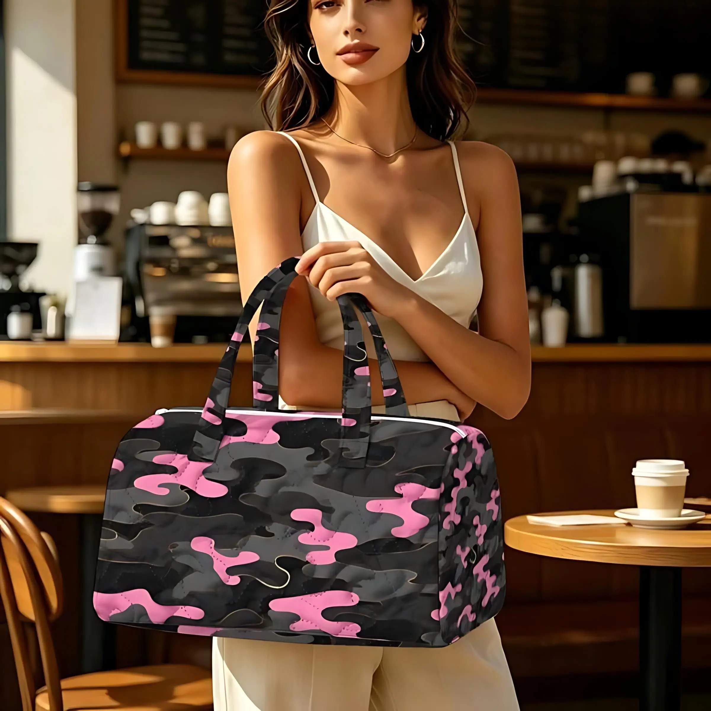 Black and white contrasting pattern print large capacity portable versatile and fashionable Suitable for travel handbags