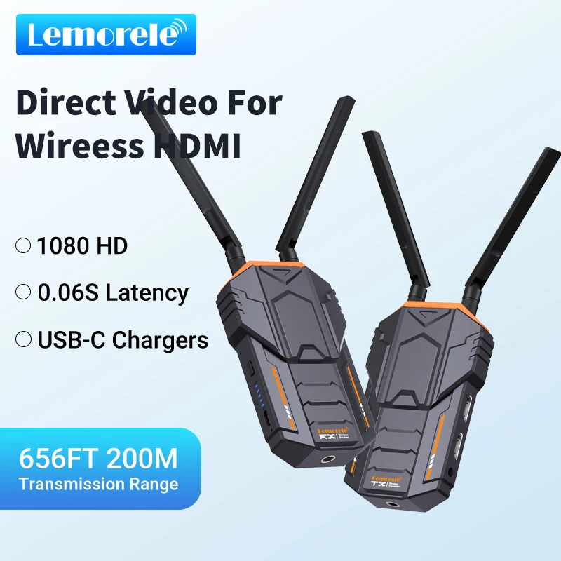 200M Wireless HDMI Extender HD 1080P Video Transmitter Receiver for Camera Camcorder Live Streaming PC To TV Support Battery