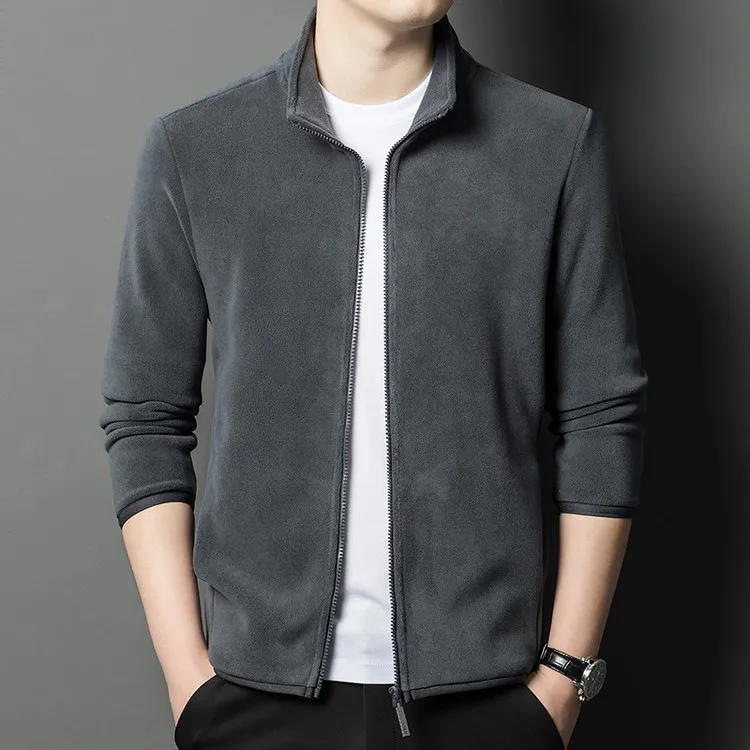 

Двусторонний флисовый кардиган-свитшот мужской, с воротником-стойкой, модный, зимний, утепленный, из полиэфирного волокна