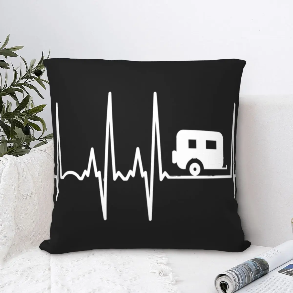 

Camper Heartbeat Square Pillowcase Polyester Pillow Cover Velvet Cushion Zip Decorative Comfort Throw Pillow For Home Sofa