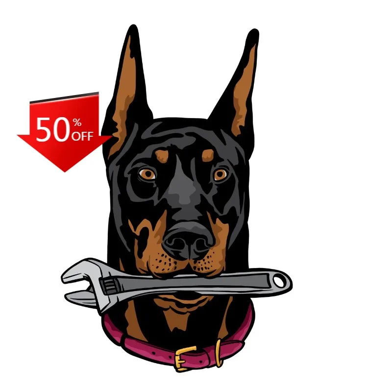 Doberman Sticker Work Dog Wrench Home Security Loyal Guard Rescue Bumper Decal Cover Scratches Decor