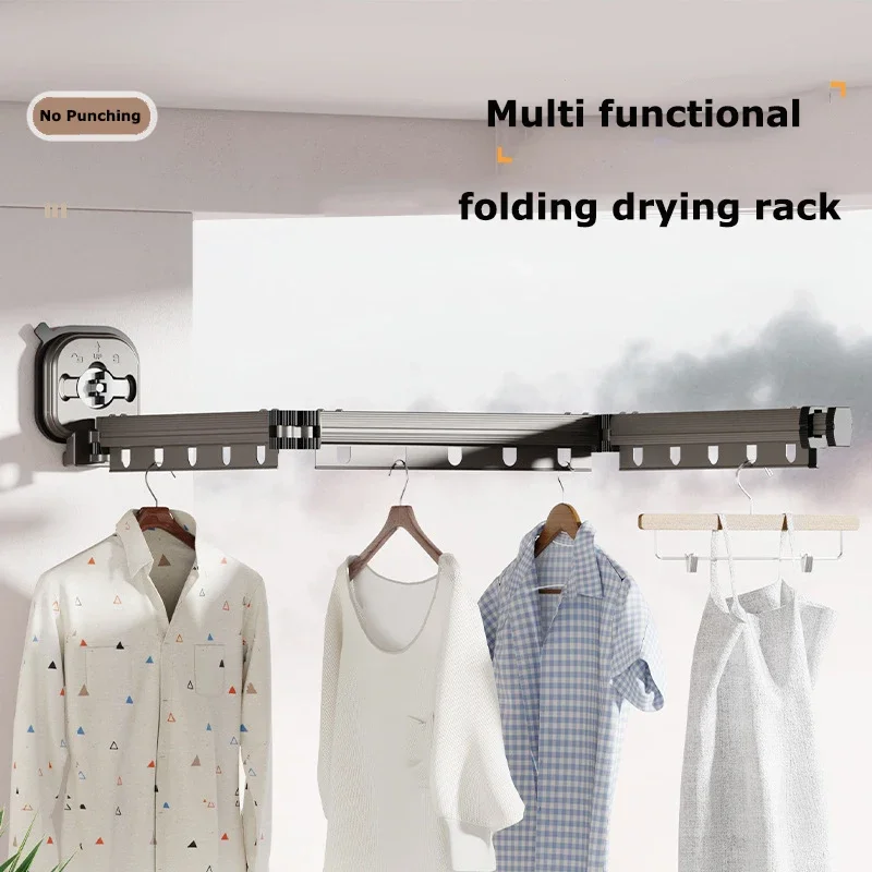 1 Pc No Punching Wall Mounted Clothes Hanger Retractable Wall Mounted Laundry Drying Rack Collapsible Drying Racks Space Saving