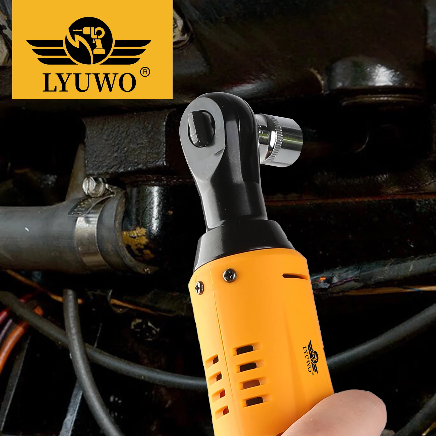 LYUWO-Conjunto De Catraca Elétrica Recarregável, Angle Drill, Chave De Fenda Para Remover Parafuso Porca, Ferramenta De Manutenção De Automóveis, 3,8