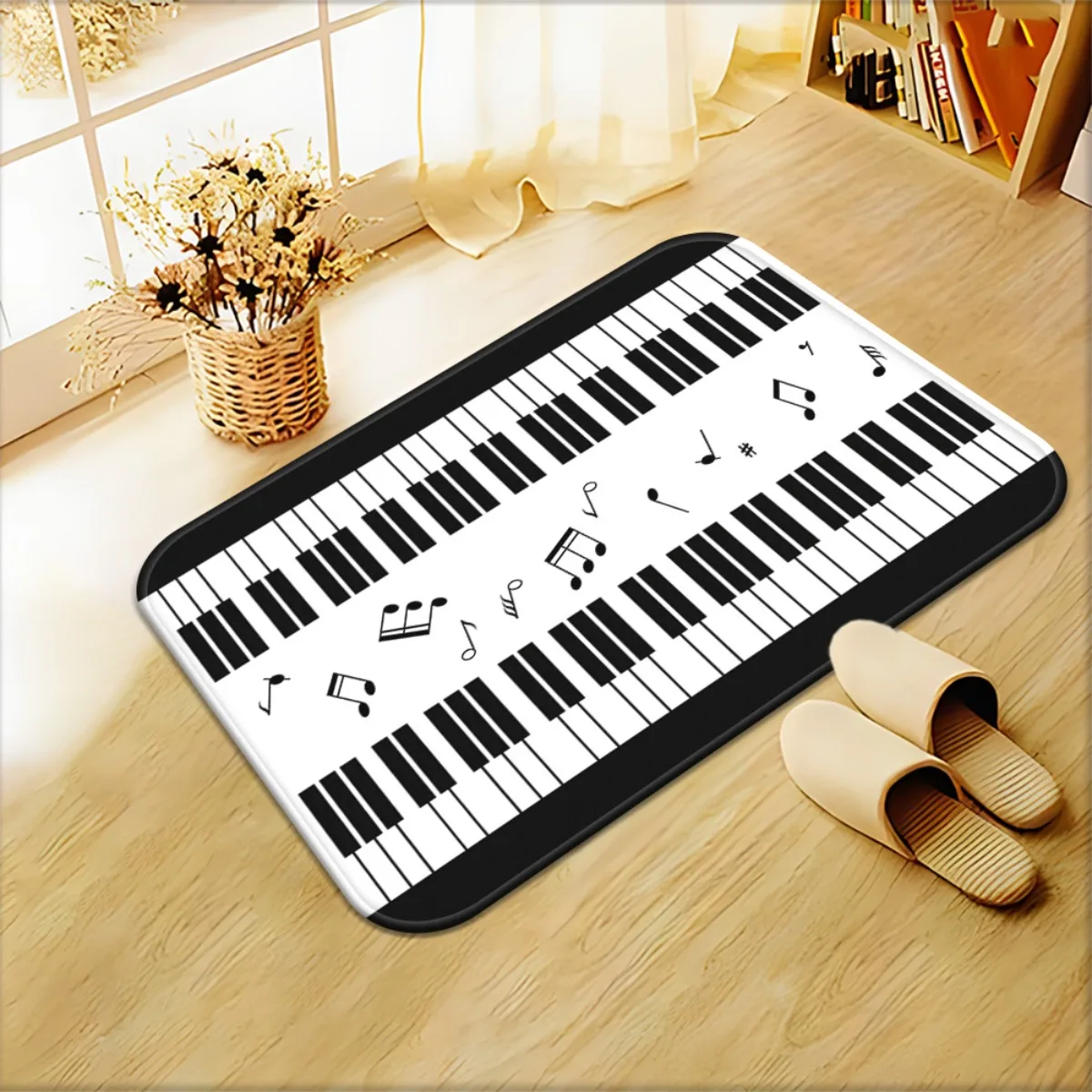 1pc Piano Keys DoorMats 700gsm, Non-Slip Bathroom Floor Mat, Microfiber Absorbent Machine Washable Polyester Mat for Bedroom,