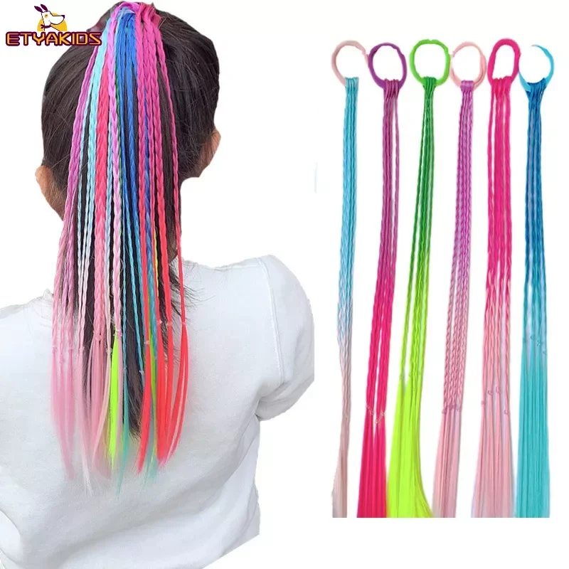 

Girls Hairbands Colorful Wig Braided Hair Band Ring Kids Long Plait Headbands Hair Ribbons Party Decor Baby Hair Accessories