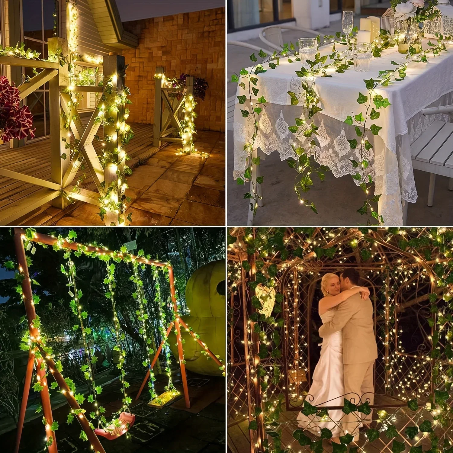 Luci a corda a foglia verde Luci solari a LED in rattan con edera e vite per la decorazione del cortile di campeggio, feste in giardino, matrimoni, terrazza