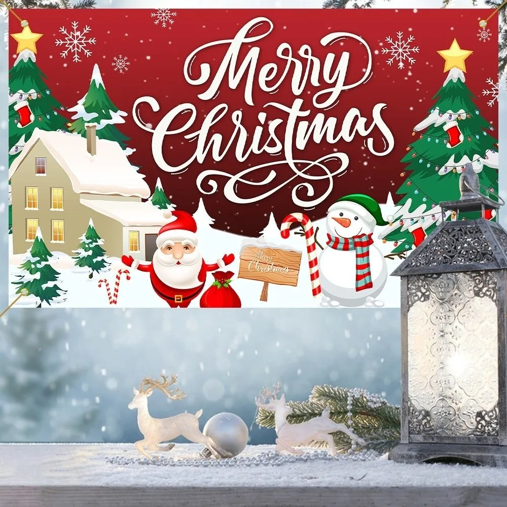 

Red Happy Christmas Photography Backdrop Cloth Happy New Year Theme Christmas Background Banner 180x110cm Celebrate Party