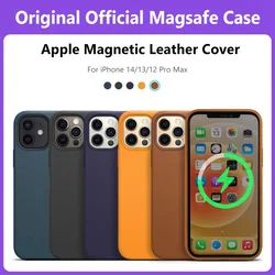 Original Official Apple Logo Magsafe Leather Magnetic Case For iPhone 12 13 14 Pro Max Plus Cases Wireless Charging Full Cover