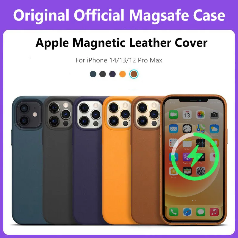 Official For Apple 14 13 12 Magsafe PU Leather Magnetic Case For iPhone 12 13 14 Pro Max Plus Cases Wireless Charging Full Cover