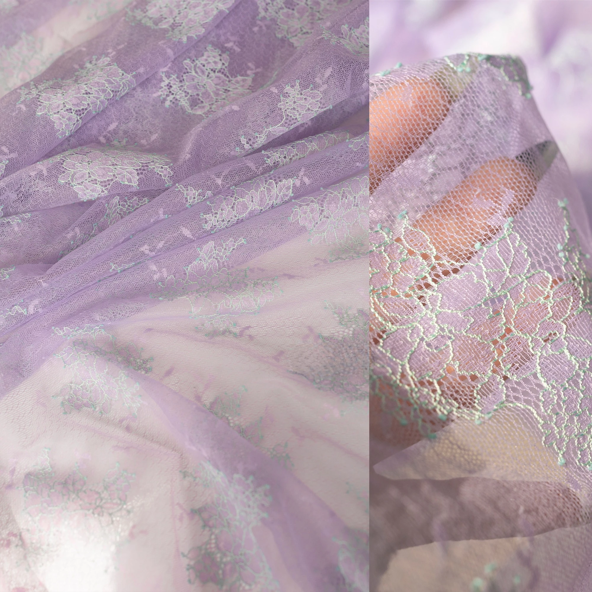 Fairy Mist and Flower Lace - light purple light lace fabric